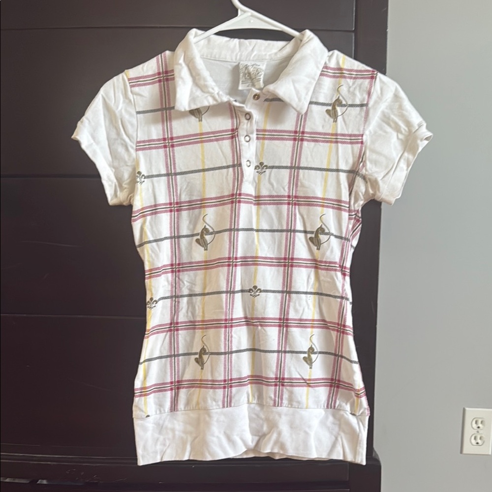 Zoe Ltd White and Red Fitted Button Down Polo